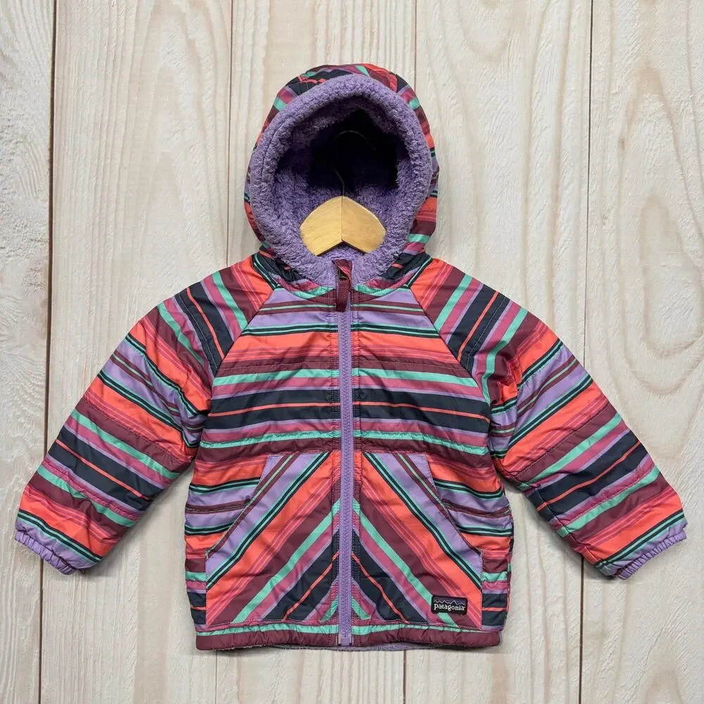Patagonia Girls Toddler 2T?? Reversible Tribbles Hoody Jacket Sherpa Striped